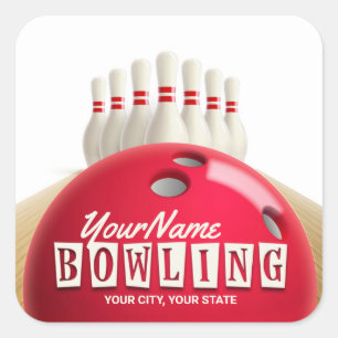 Personalisiert Bowling Ball Lanes Buttone Retro Le Quadratischer Aufkleber