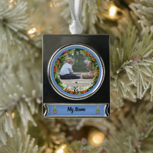 Personalisiert Boy Baby's 1. Weihnachtsdekoration Banner-Ornament Silber