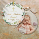 Personalisiert Boy Girl Taufe Foto Rose Blumenstra Keramik Ornament<br><div class="desc">Mit einer zarten Aquarellgarage kann diese schicke Taufe oder Taufe mit Sake-Sake-Ornament mit Ihren besonderen Foto- und Veranstaltungsdetails personalisiert werden. Entwickelt von Thisisnotme©</div>