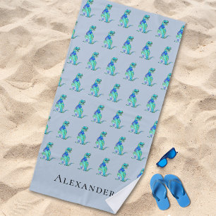 Personalisiert Boy Name Dinosaur Blue Strandtuch
