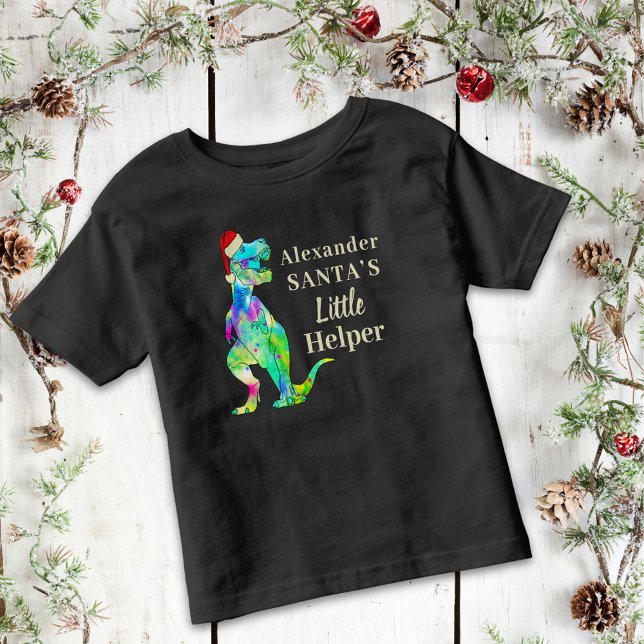 Personalisiert Boys Dinosaurier Weihnachten Kleinkind T-shirt ( personalized boys name Christmas dinosaur T-shirt funny festive Santa dino quote)