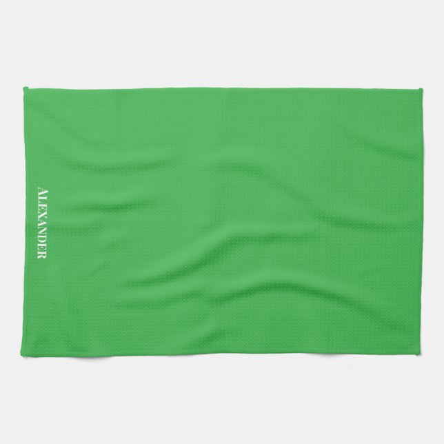 Personalisiert Brandgrün, Schlicht, weißes Script Geschirrtuch (Horizontal)