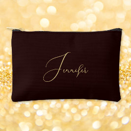 Personalisiert-Braungold-Monogramm Makeup-Kosmetik Zubehörtasche