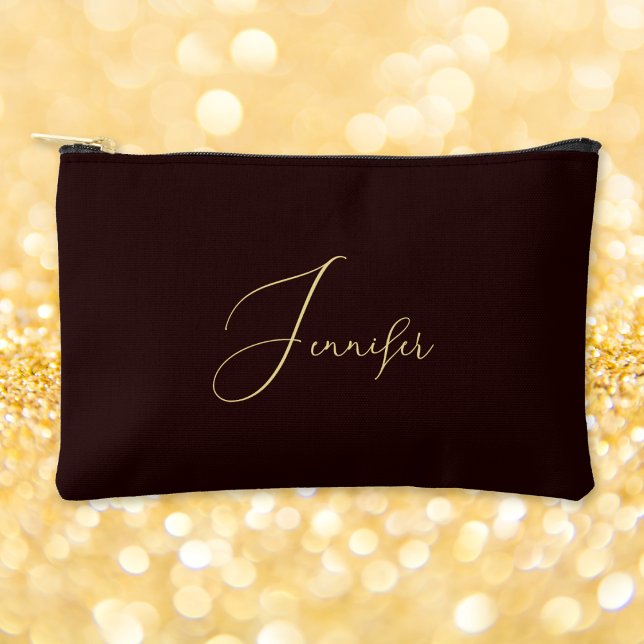 Personalisiert-Braungold-Monogramm Makeup-Kosmetik Zubehörtasche (Personalized Brown Gold Monogram Makeup Cosmetic Accessory Pouch)