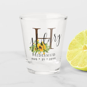 Personalisiert Bridesmaid Anfangsname SUNFLOWERS Schnapsglas