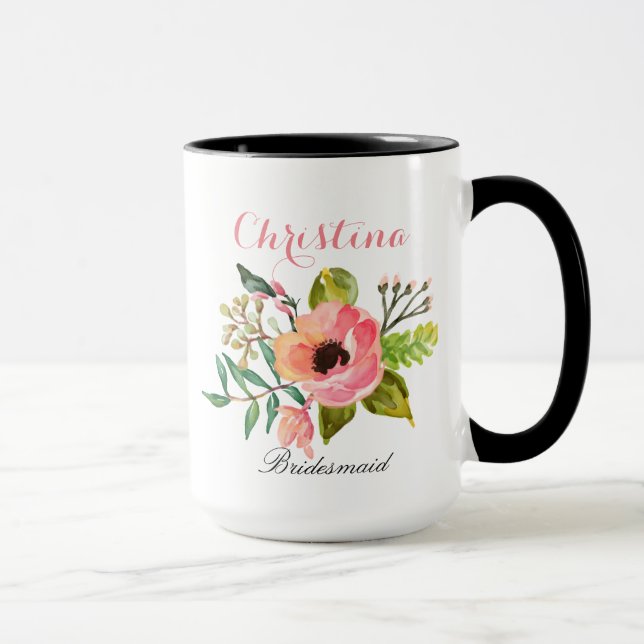 Personalisiert Bridesmaid Floral Tasse (Rechts)