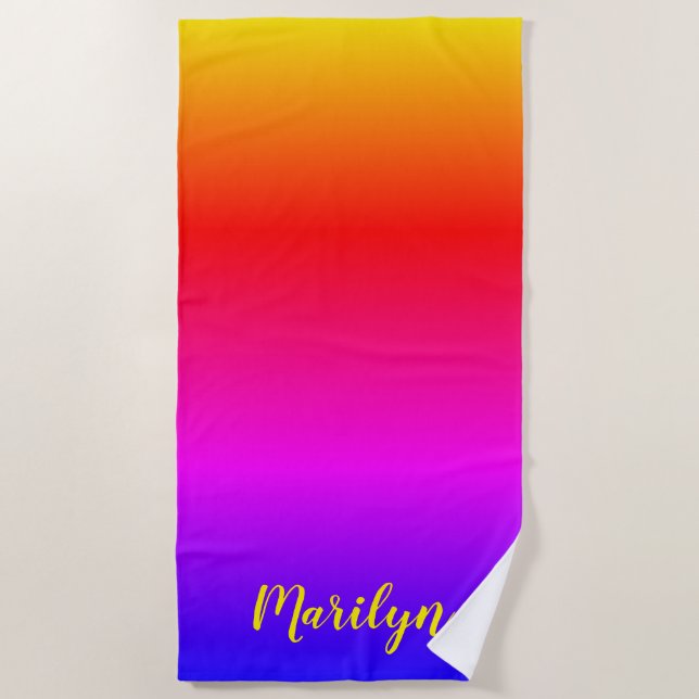 Personalisiert Bright Rainbow Ombre Strandtuch (Vorderseite)