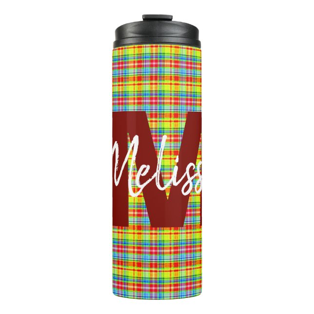 Personalisiert-Bright-Sommer-Karos Thermosbecher (Vorderseite)