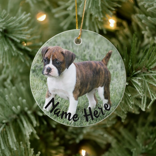 Personalisiert Brindle Boxer Weihnachtsdekoration Keramik Ornament (Baum)