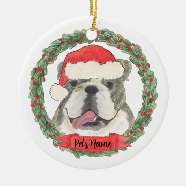 Personalisiert Brindle English Bulldog Keramik Ornament (Vorne)
