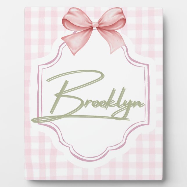Personalisiert Brooklyn Baby Girl Kinderzimmer Bow Fotoplatte (Vorderseite)