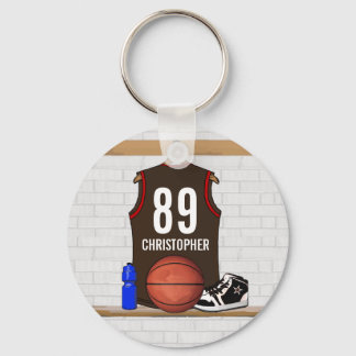 Personalisiert Brown and Red Basketball Jersey Schlüsselanhänger