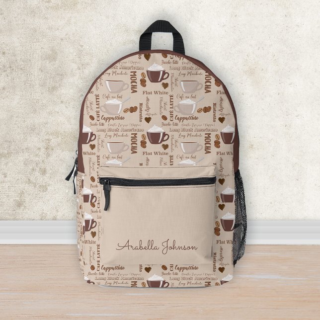 Personalisiert Brown Coffee Mocha Cappuccino Muste Bedruckter Rucksack (Personalized Brown Coffee Mocha Cappuccino Pattern Printed Backpack)