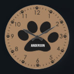 Personalisiert Brown Dog Große Wanduhr<br><div class="desc">Eine personalisierte,  braune Hundepfuhr,  die Sie einfach auf den Pfotendruck setzen können. Diese personalisierte Hundsuhr würde einem Hundefreund ein großartiges Geschenk machen.</div>