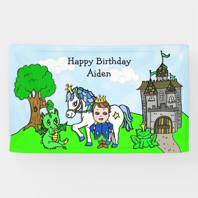 Personalisiert Brown Hair Prinz Birthday Banner (Horizontal)