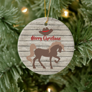 Personalisiert Brown Horse and Cowboy Hat Weihnach Keramik Ornament