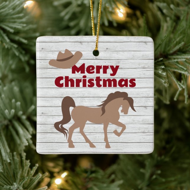 Personalisiert Brown Horse and Cowboy Hat Weihnach Keramikornament (Baum)
