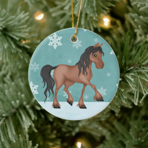 Personalisiert Brown Horse Snowy Feiertag Weihnach Keramikornament