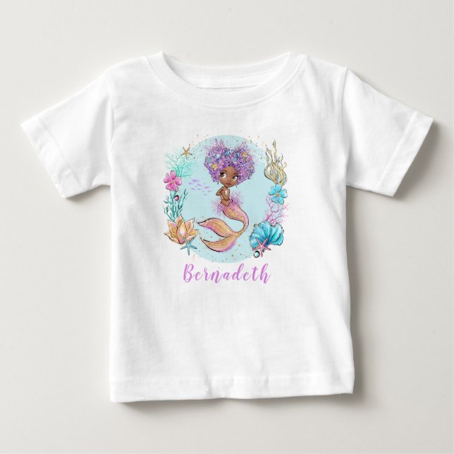 Personalisiert Brown Little Mermaid Baby T - Shirt (Vorderseite)