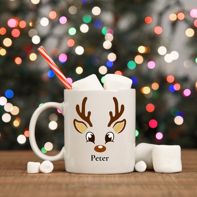 Personalisiert Brown Rentier Weihnachtsfeierlichke Kaffeetasse (Von Creator hochgeladen)