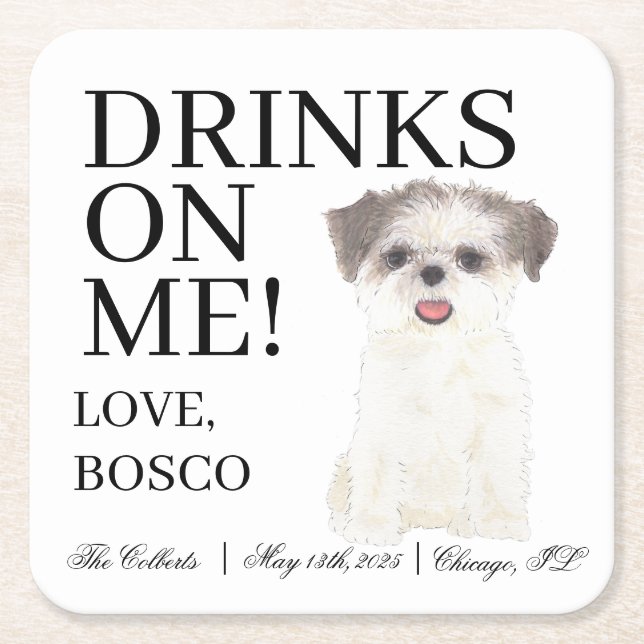 Personalisiert Brown & White Golden Shih Tzu Weddi Rechteckiger Pappuntersetzer (Vorderseite)