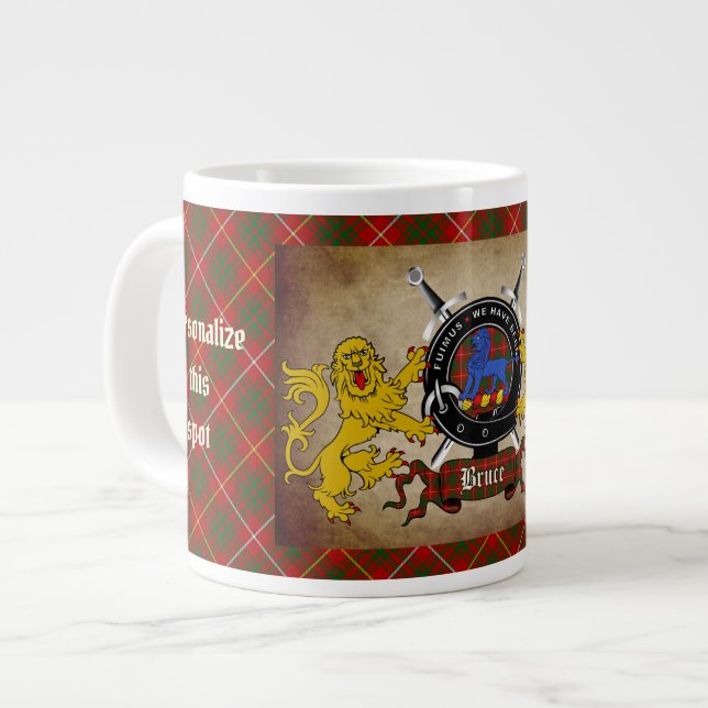 Personalisiert Bruce Clan Abzeichen & Tartan Jumbo-Tasse (Vorderseite Links)