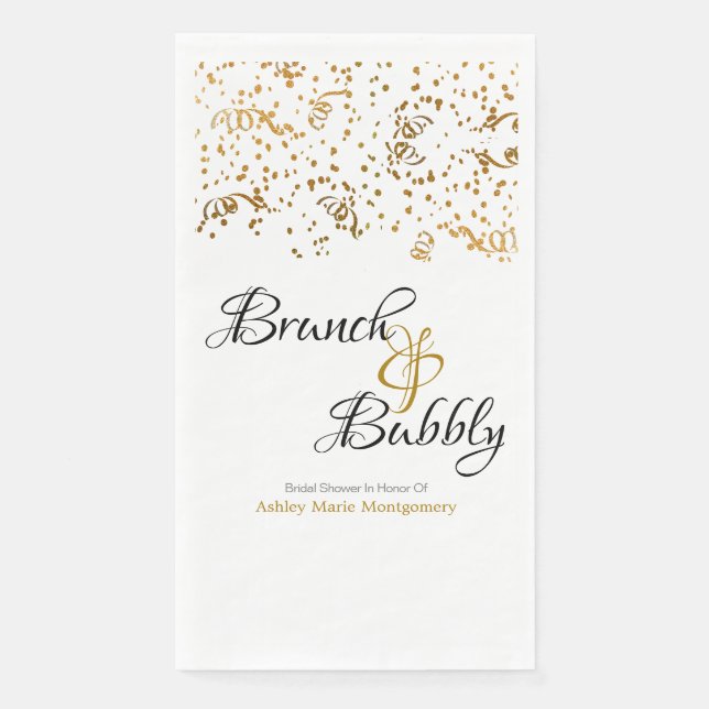 Personalisiert Brunch Bubbly Gold Confetti Streame Serviette (Vorderseite)