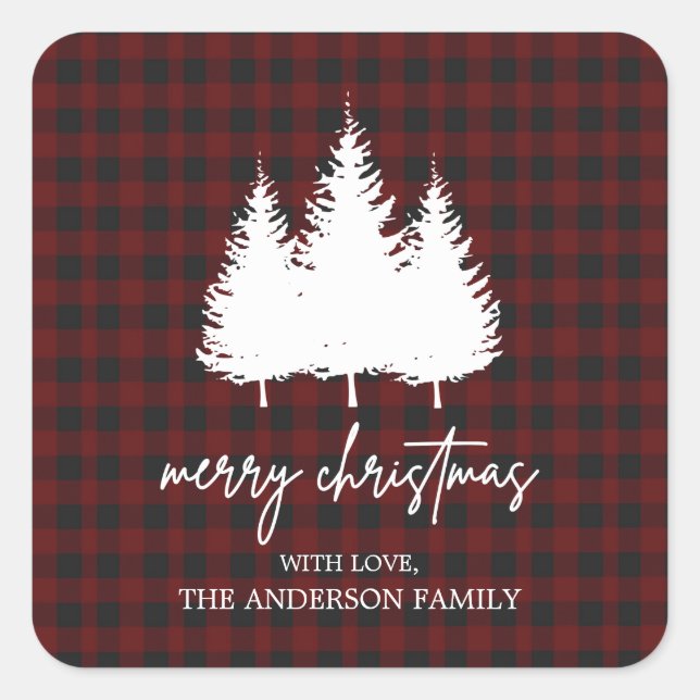 Personalisiert Buffalo Kariert Frohe Weihnachten Quadratischer Aufkleber (Vorderseite)