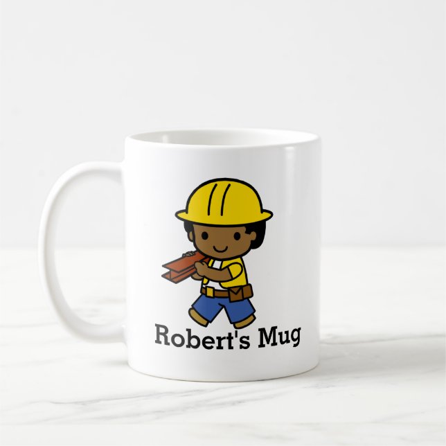 Personalisiert Builder Boy in Yellow Hard Hat Kaffeetasse (Links)