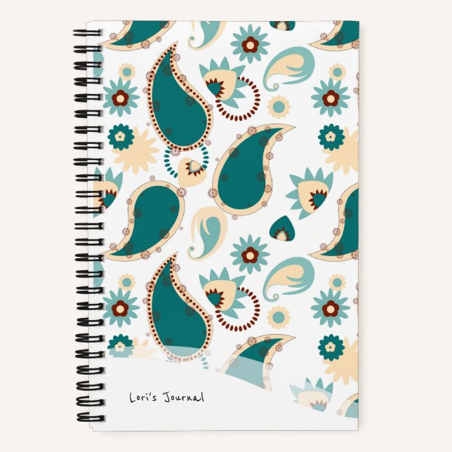 Personalisiert Bullet Journal Aquamarin Boho Paisl Notizbuch (Vorderseite)