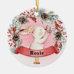 Personalisiert Bunny Christmas Blumenstrauß Keramik Ornament