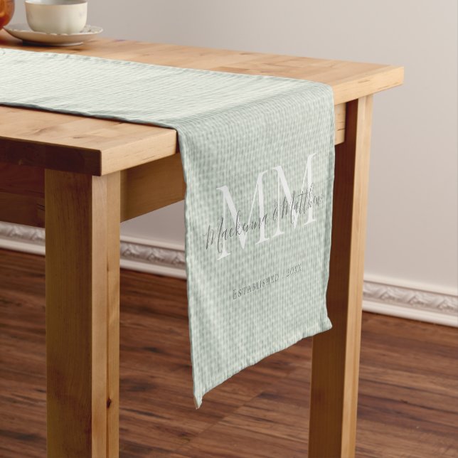 Personalisiert Burlap Rustic Monogram Name Linen S Kurzer Tischläufer (Beispiel)