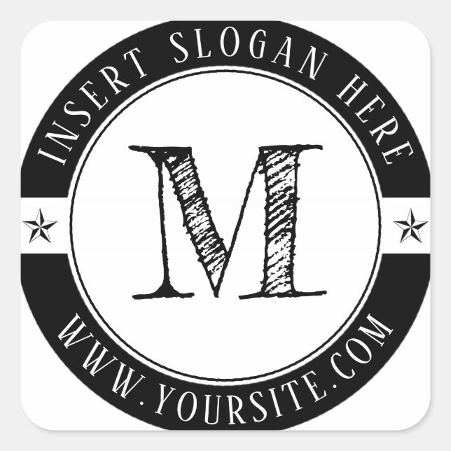 Personalisiert Business Monogram Round Square Stic Quadratischer Aufkleber (Vorderseite)