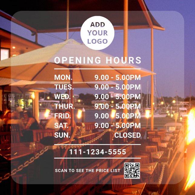 Personalisiert Business Opening Stunden Logo qr Co Fensteraufkleber (Von Creator hochgeladen)