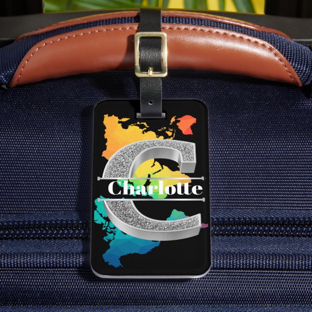 Personalisiert C Erste Silver Monogramm Ihr Name Gepäckanhänger (Vorderseite Insitu 2)