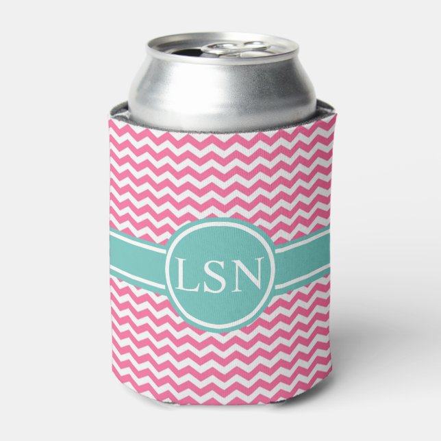 Personalisiert Can Cooler - Pink Zigzag Dosenkühler (Kanne Vorderseite)