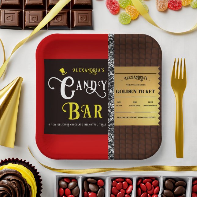 Personalisiert Candy Bar Golden Ticket Party Pappteller (Von Creator hochgeladen)