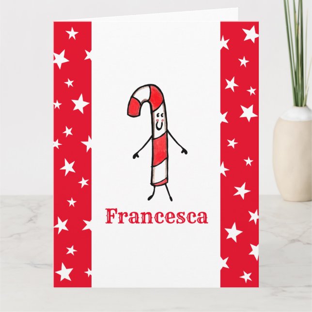 Personalisiert Candy Cane Christmas Karte (Vorderseite)
