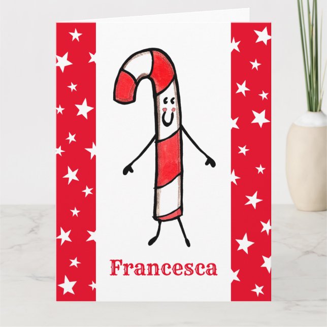 Personalisiert Candy Cane Christmas Karte (Vorderseite)