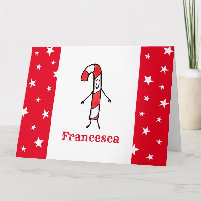 Personalisiert Candy Cane Christmas Karte (Vorderseite)