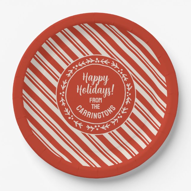 Personalisiert Candy Cane Stripe Pappteller (Vorderseite)