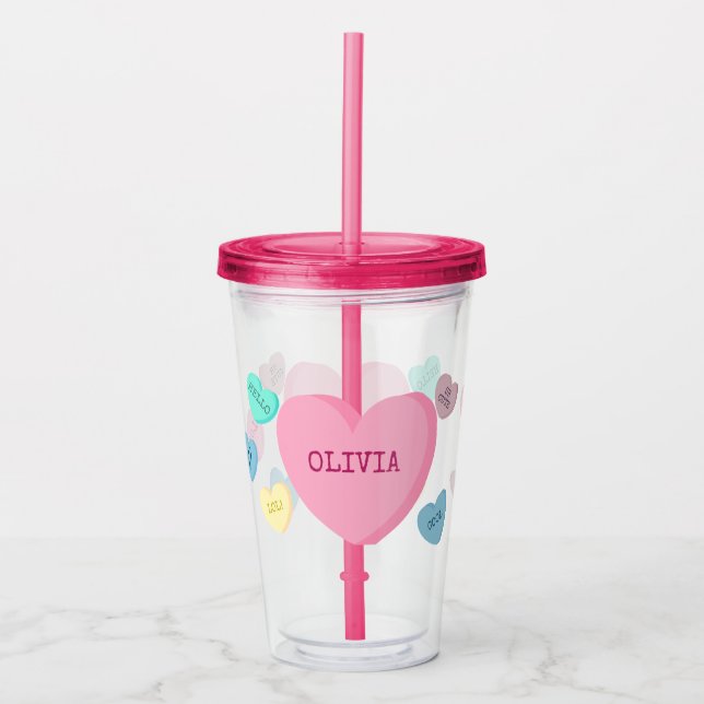 Personalisiert Candy Heart Tumbler Acryltrinkbecher (Vorderseite)