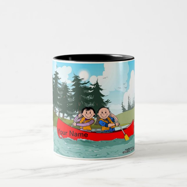 Personalisiert Canoe Couple Cartoon Zweifarbige Tasse (Mittel)
