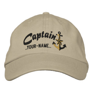 Personalisiert Captain Nautical Anchor Name Black Bestickte Kappe