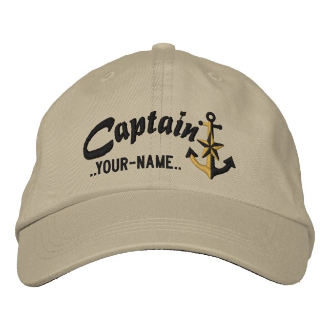 Personalisiert Captain Nautical Anchor Name Black Bestickte Kappe (Vorderseite)