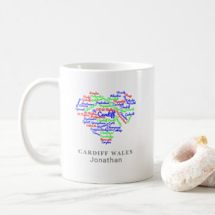 Personalisiert Cardiff Wales Word Cloud Typografie Kaffeetasse