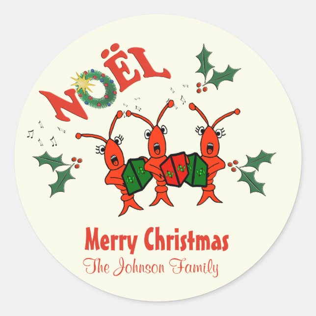 Personalisiert Caroling Crawfish Hummer Weihnachte Runder Aufkleber (Vorderseite)