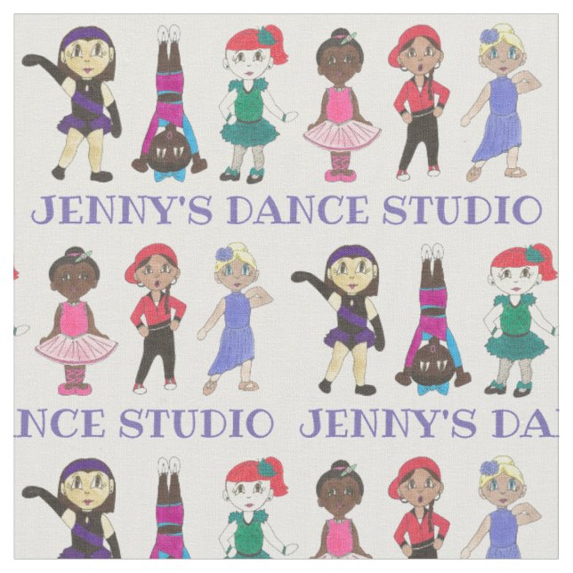 Personalisiert Cartoon Dancer Tanzschule Studio Stoff (Nahaufnahme)