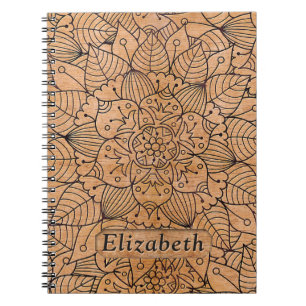 Personalisiert Carved Wood Floral Mandala Notizblock