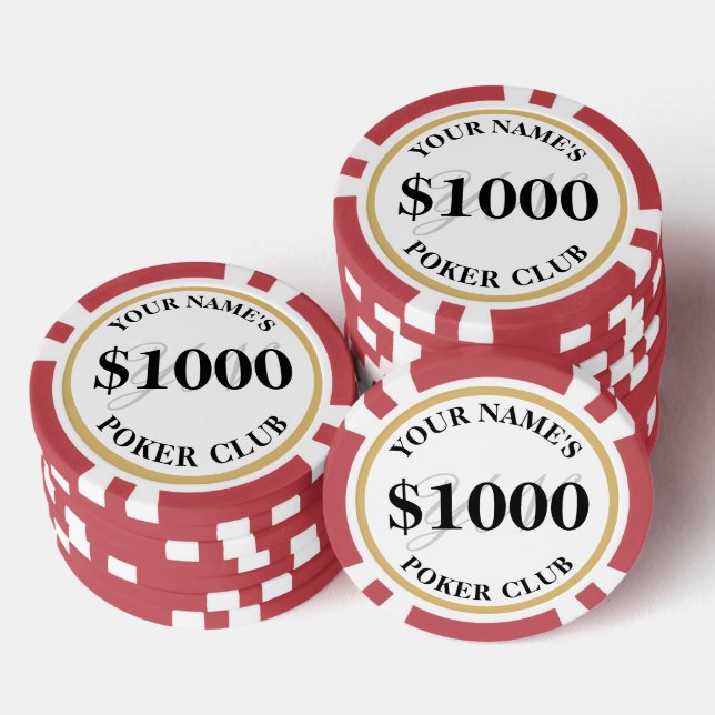 Personalisiert Casino Style Custom $1000 Red Pokerchips (Stapel)
